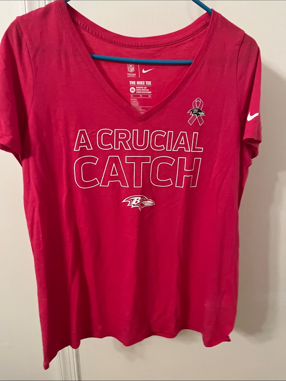 Nike Women's Pink 'A Crucial Catch' Baltimore Ravens V-Neck Tee